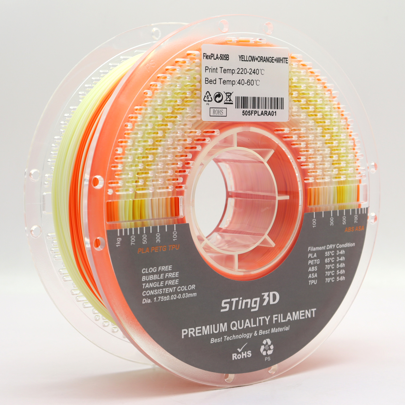 Sting3D FlexPLA-505B - أصفر وبرتقالي وأبيض