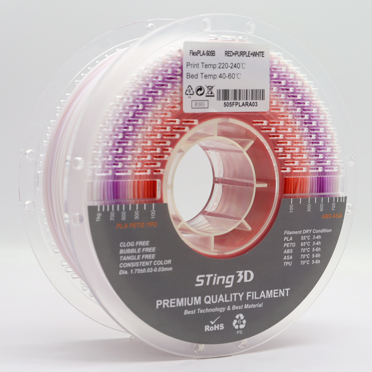 Sting3D FlexPLA-505B - أحمر ، بنفسجي ، أبيض